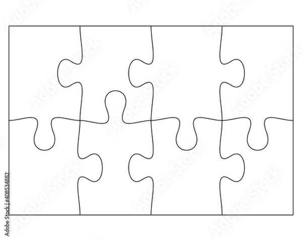 Fototapeta Blank Jigsaw Puzzle 8 pieces. Simple line art style for printing and web. Stock vector illustration
