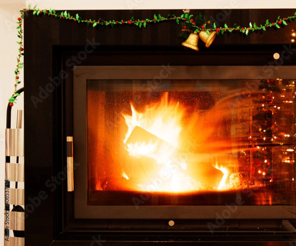 Obraz view of a fireplace with a burning fire