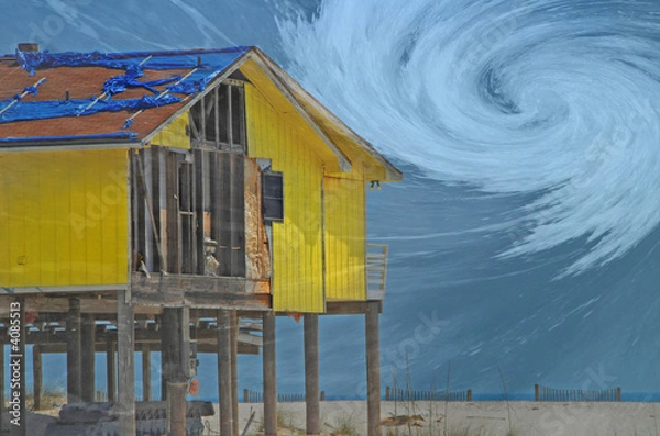 Obraz Hurricane Destroyed Home with Storm Overlay