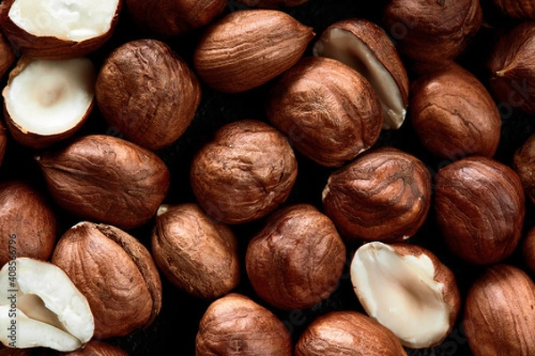 Obraz Close up of Hazelnut kernels - Food Frame Background, macro detailed close up.