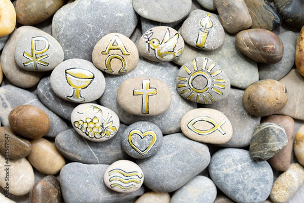 Obraz Christliche Symbole auf Steine gemalt. 