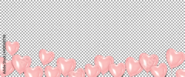 Obraz Pink Hearts Decor Balloons Valentines border with transparent background. Happy Valentine banner, poster. Vector
