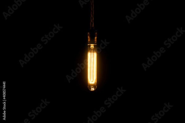 Fototapeta Decorative antique vintage style light bulb glowing in the dark. Creativity ideas concept.