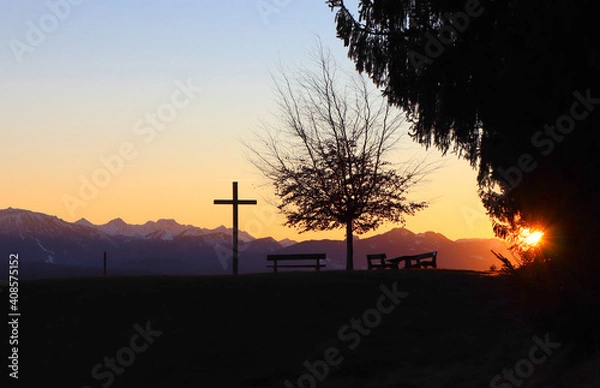 Fototapeta Bergkreuz im Abendlicht
