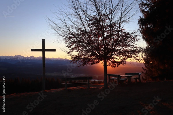Fototapeta Bergkreuz in der Abendsonne
