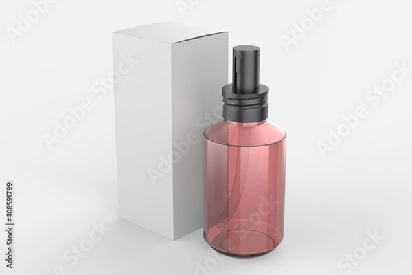 Fototapeta Instant antiseptic mist spray, antibacterial. bottle with box isolated on white background, studio shot. 3d illustration