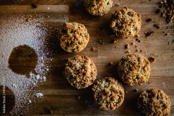 Fototapeta Top down image of mince pies topped with crumble