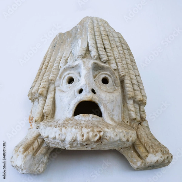 Obraz Ancient Greek theater tragedy mask on a white backround