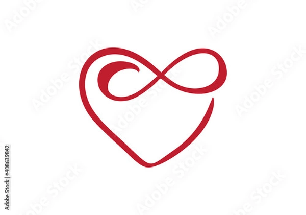 Fototapeta Heart love sign forever. Infinity Romantic symbol cut linked, join, passion and wedding logo. Template for t shirt, card, poster. Design flat element of valentine day. Vector illustration