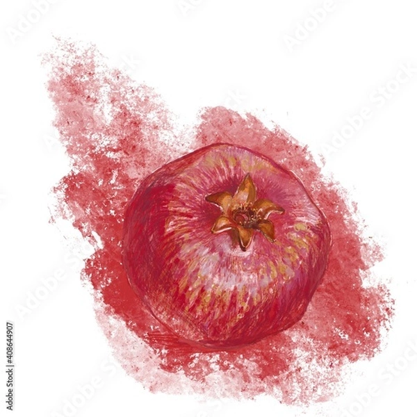 Obraz illustration of a red pomegranate on an abstract scarlet background