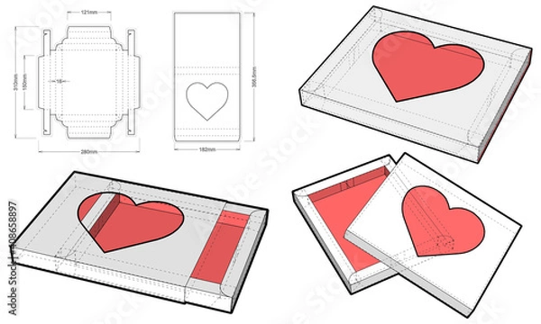 Fototapeta Folding Box (Internal measurement 15x12x1.5 cm) and Die-cut Pattern. EPS file is fully scalable. Prepared for real cardboard production.