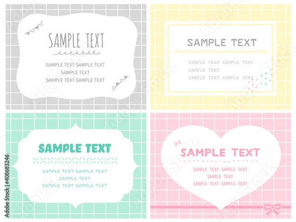 Obraz 手描き風タイル背景　デザインフレーム　枠　かわいい