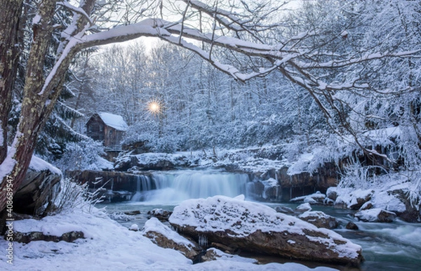 Obraz river in winter forest