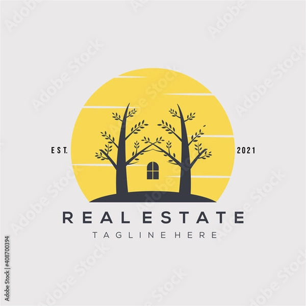 Fototapeta Real estate logo vector illustration design. tree house symbol.