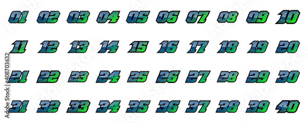 Fototapeta Set of racing number, start racing number, sport race number with halftone dots style vector illustration