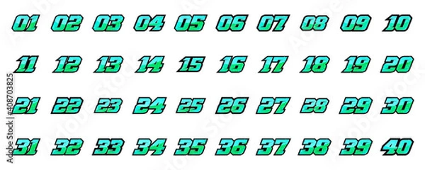 Fototapeta Set of racing number, start racing number, sport race number with halftone dots style vector illustration