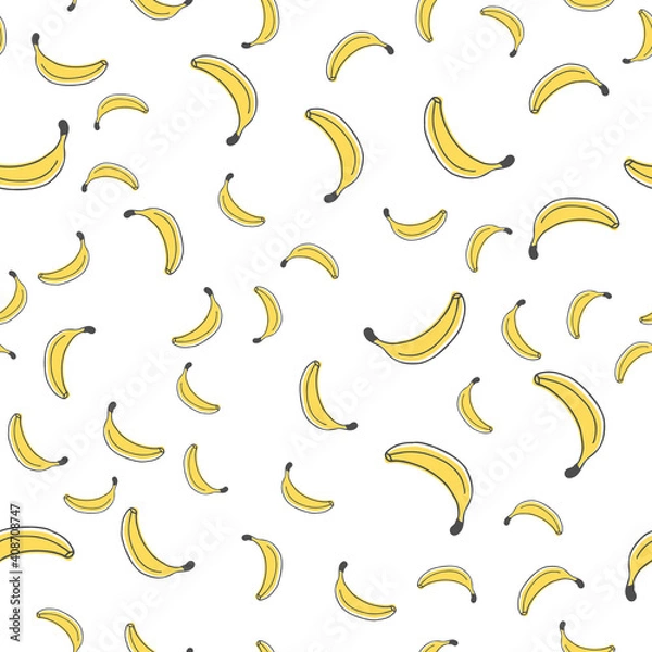 Fototapeta Vector seamless pattern with banana fruit on white background. Cute pattern with hand drawn fruits