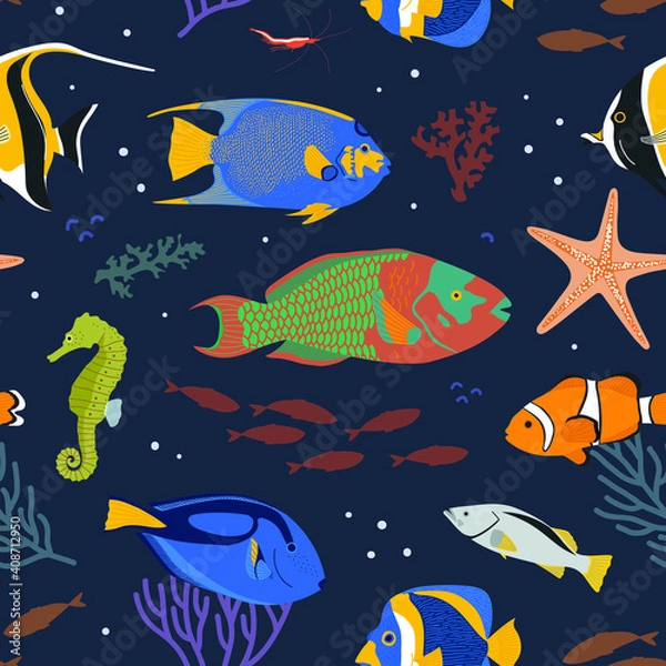 Obraz Sea Animals Seamless Pattern