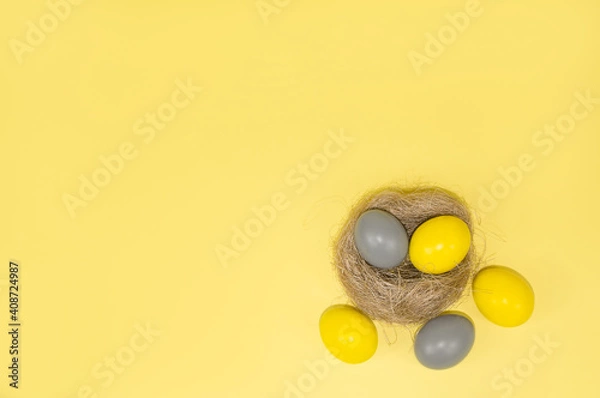 Fototapeta Easter. Easter eggs. The colors of 2021. Space for the text.