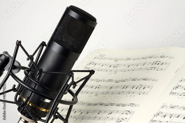 Obraz Studio microphone with music sheet
