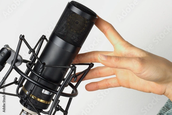 Obraz Studio microphone with hand