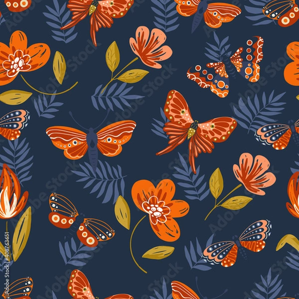 Fototapeta Seamless pattern of butterfly. Decoration print for surface pattern