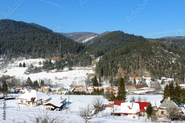 Fototapeta Winter country from a hill