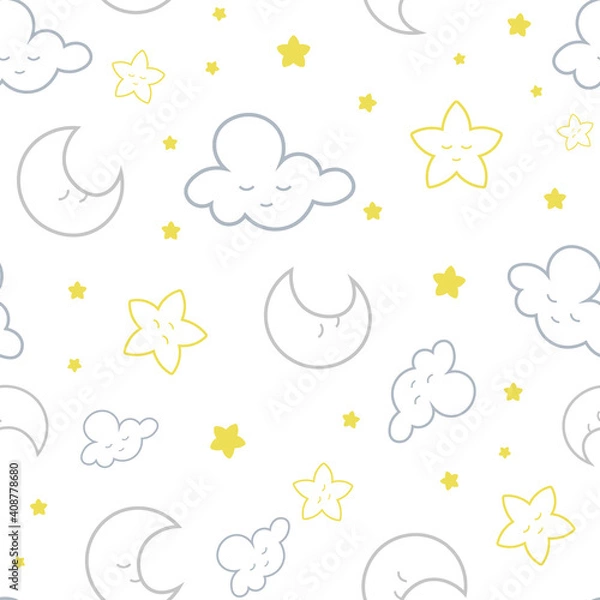 Fototapeta Vector sweet sleeping sky seamless pattern background