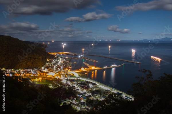 Fototapeta 北海道羅臼漁港の夜景