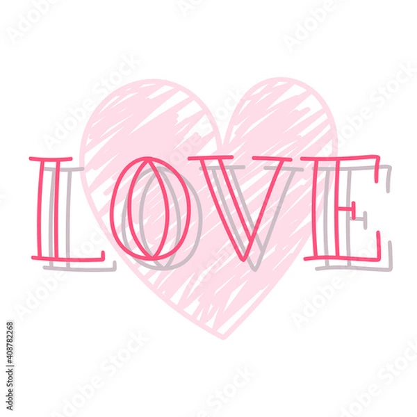 Fototapeta Love handwriting with heart in Valentines day isolated on white Background ,Vector illustration EPS 10