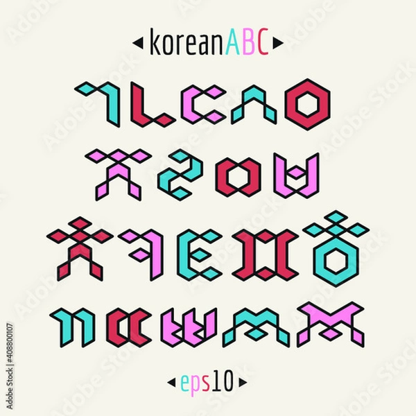 Obraz Korean alphabet set in abstract and geometric style.Vector and colored consonants