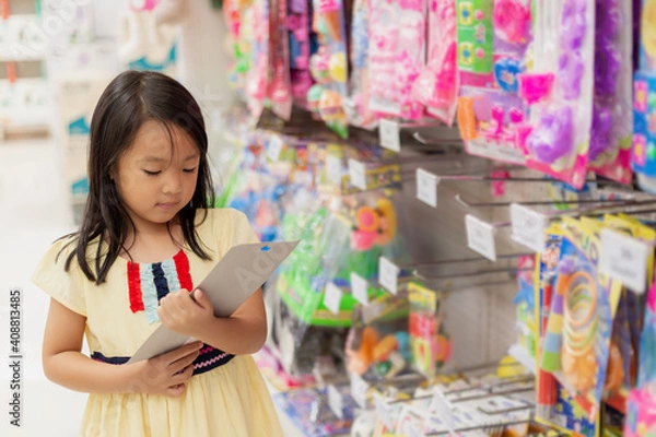 Fototapeta Asian girls shop for toys at department stores