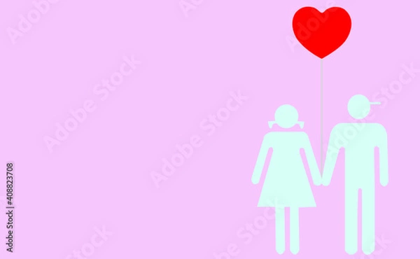 Fototapeta Valentine's Day Postcard. Man and Woman with one heart on Pink Background.