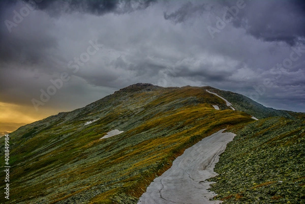 Fototapeta Beautiful mountain landscape with red tent