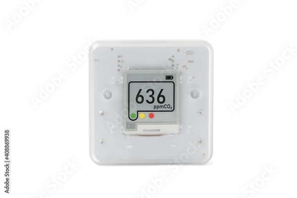 Fototapeta Indoor air quality sensor Isolated on a white background. Co2 monitoring at home