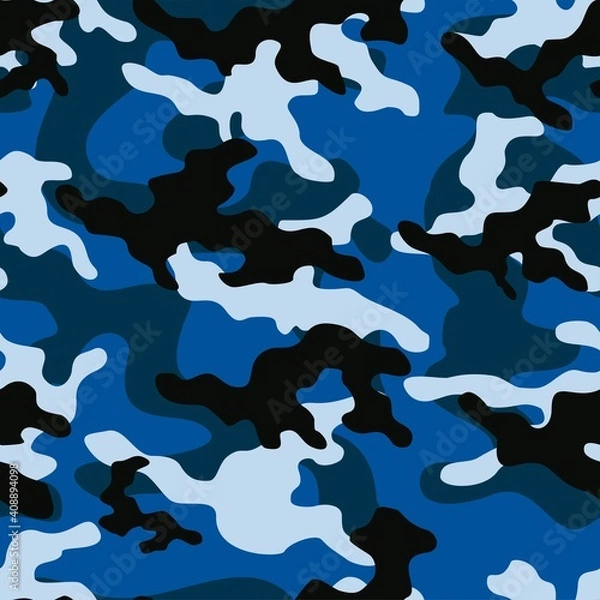 Fototapeta blue Abstract camo army patterned textile. Forest background. Vector.