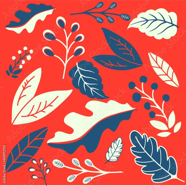 Fototapeta Pattern with Foliage, Vintage Vector Botanical Illustration