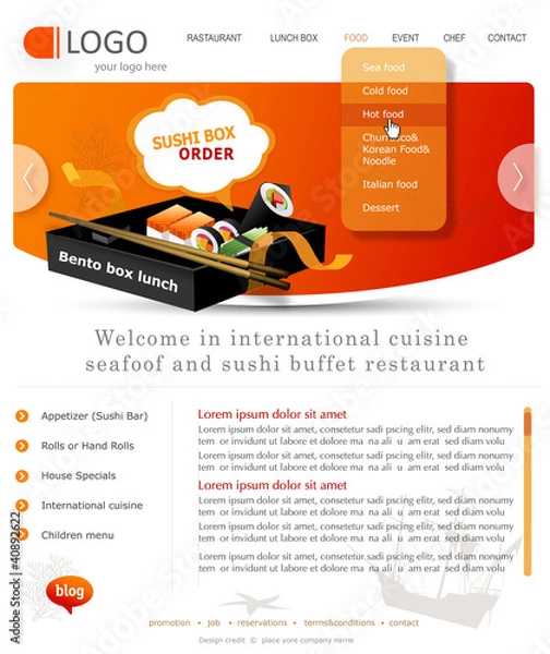 Fototapeta Sushi restaurant. Vector website template