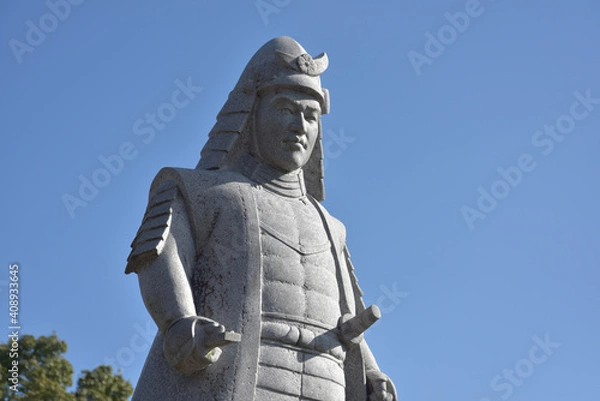 Obraz 坂本城跡公園　明智光秀像　滋賀県大津市