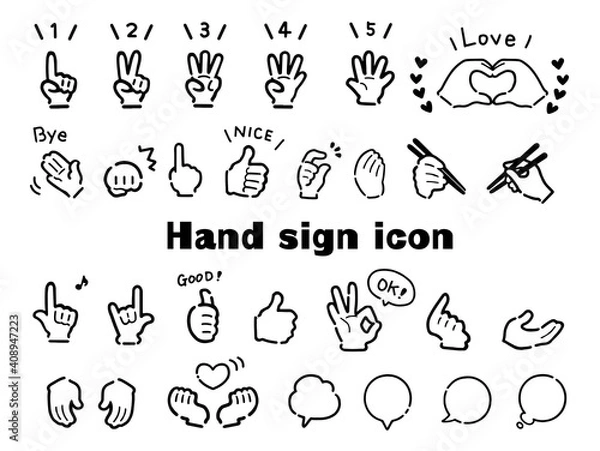 Obraz シンプルでかわいいハンドサインのアイコンセット