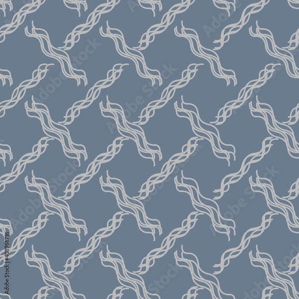 Fototapeta Seamless geometric patterns. Beige intersecting waves on a gray-blue background. Design for fabric, wallpaper, bedding, textiles, neckerchiefs and accessories, underwear, packaging, covers, printing