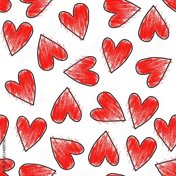 Obraz Hand drawn repeating hearts pattern. Abstract heart  seamless repeat pattern.