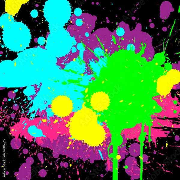 Fototapeta multicolored watercolor abstraction, paint divorces on white paper, abstract neon spots on a white background, iridescent colors, square image, free space