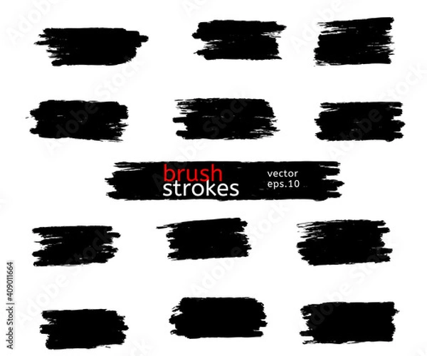 Fototapeta Vector grunge black paint, ink brush stroke, brush. Dirty artistic design element. Abstract black paint ink brush stroke for your design use frame or background for text. set - Vector