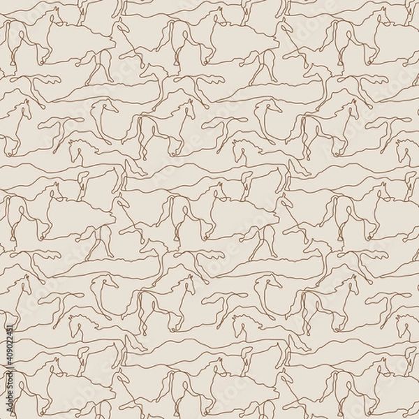 Fototapeta Pattern with linear horse outlines black. Vector illustration for backgrounds, textile, wallpapers and other designs.