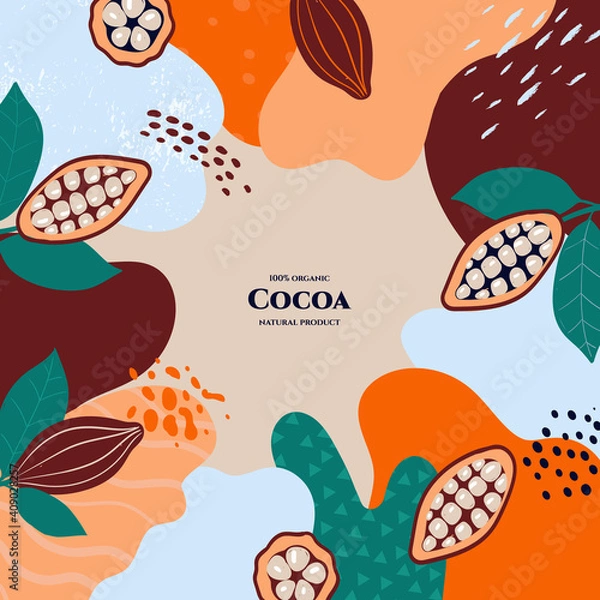 Fototapeta Vector frame with doodle cocoa and abstract elements. Hand drawn illustrations.