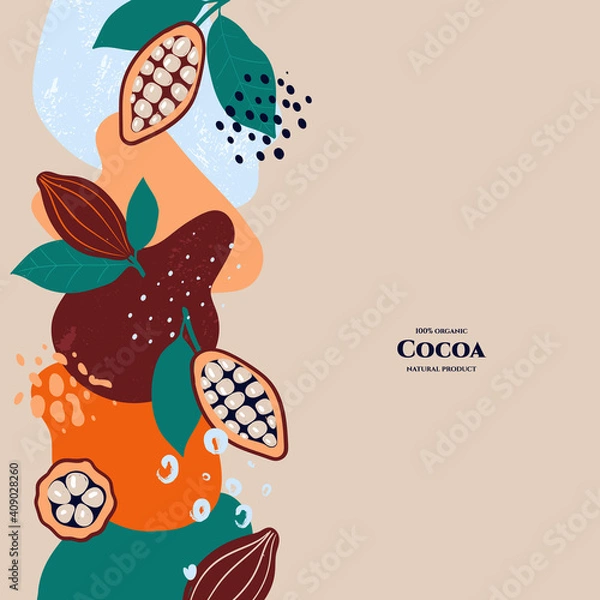 Fototapeta Vector frame with doodle cocoa and abstract elements. Hand drawn illustrations.