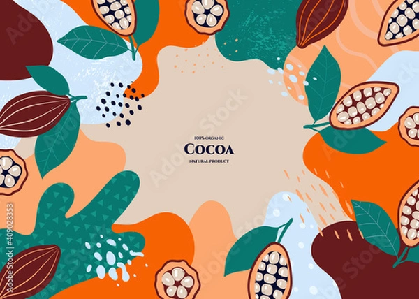 Fototapeta Rama wektorowa z kakao doodle i elementami abstrakcyjnymi. Ręcznie narysowane ilustracje.