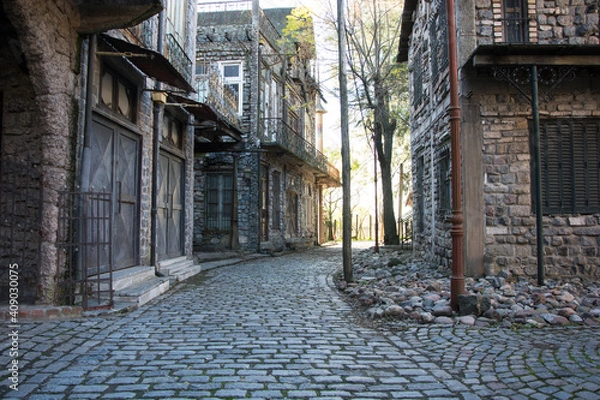 Obraz Calle empedrada con edificios antiguos de estilo colonial