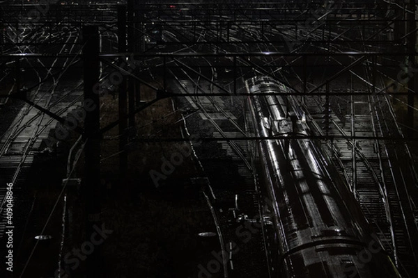 Fototapeta 夜の操車場の線路